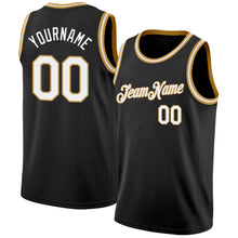 Load image into Gallery viewer, Custom Black White-Old Gold Authentic Basketball Jersey