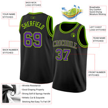 Load image into Gallery viewer, Custom Black Purple-Neon Green Authentic Basketball Jersey