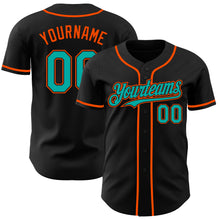 Load image into Gallery viewer, Custom Black Aqua-Orange Authentic Baseball Jersey