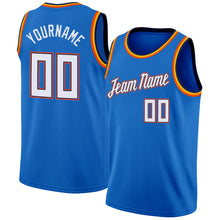 Load image into Gallery viewer, Custom Blue White-Orange Round Neck Rib-Knit Basketball Jersey
