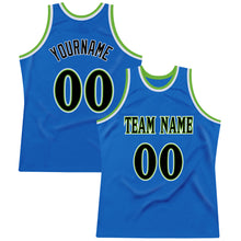 Load image into Gallery viewer, Custom Blue Black-Neon Green Authentic Throwback Basketball Jersey