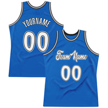 Load image into Gallery viewer, Custom Blue White-Black Authentic Throwback Basketball Jersey