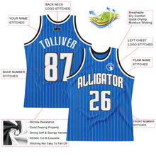 Load image into Gallery viewer, Custom Blue White Pinstripe White-Black Authentic Basketball Jersey
