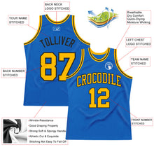 Load image into Gallery viewer, Custom Blue Gold-Black Authentic Throwback Basketball Jersey