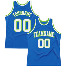 Load image into Gallery viewer, Custom Blue White-Neon Green Authentic Throwback Basketball Jersey