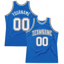 Load image into Gallery viewer, Custom Blue White-Black Authentic Throwback Basketball Jersey