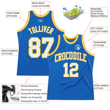 Load image into Gallery viewer, Custom Blue White-Gold Authentic Throwback Basketball Jersey