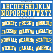 Load image into Gallery viewer, Custom Blue White-Gold Authentic Throwback Basketball Jersey