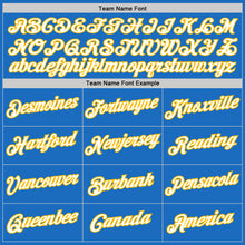 Load image into Gallery viewer, Custom Blue White-Gold Authentic Throwback Basketball Jersey