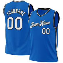Load image into Gallery viewer, Custom Blue White-Black Authentic Throwback Basketball Jersey