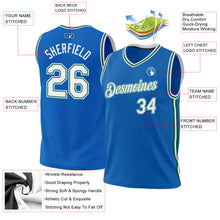Load image into Gallery viewer, Custom Blue White-Kelly Green Authentic Throwback Basketball Jersey