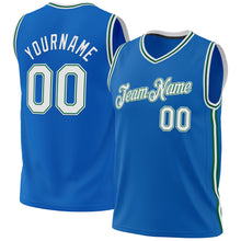Load image into Gallery viewer, Custom Blue White-Kelly Green Authentic Throwback Basketball Jersey