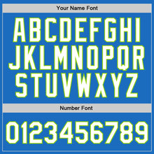 Load image into Gallery viewer, Custom Blue White-Neon Green Authentic Throwback Basketball Jersey