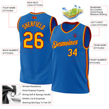 Load image into Gallery viewer, Custom Blue Gold-Red Authentic Throwback Basketball Jersey
