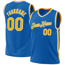 Load image into Gallery viewer, Custom Blue Gold-White Authentic Throwback Basketball Jersey