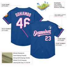 Load image into Gallery viewer, Custom Blue White-Pink Mesh Authentic Throwback Baseball Jersey