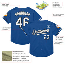Load image into Gallery viewer, Custom Blue White-Black Mesh Authentic Throwback Baseball Jersey