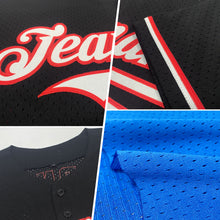Load image into Gallery viewer, Custom Blue Black-White Mesh Authentic Throwback Baseball Jersey