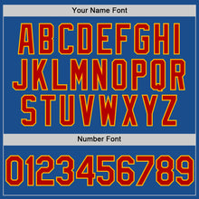 Load image into Gallery viewer, Custom Blue Red-Gold Mesh Authentic Throwback Baseball Jersey