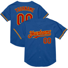 Load image into Gallery viewer, Custom Blue Red-Gold Mesh Authentic Throwback Baseball Jersey