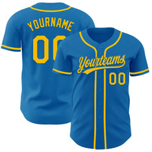 Load image into Gallery viewer, Custom Blue Yellow Authentic Baseball Jersey