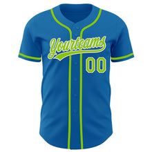 Load image into Gallery viewer, Custom Blue Neon Green-White Authentic Baseball Jersey