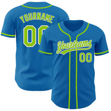 Load image into Gallery viewer, Custom Blue Neon Green-White Authentic Baseball Jersey