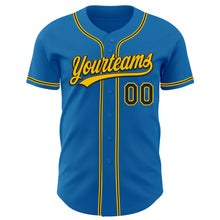 Load image into Gallery viewer, Custom Blue Black-Yellow Authentic Baseball Jersey