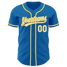 Load image into Gallery viewer, Custom Blue White-Yellow Authentic Baseball Jersey