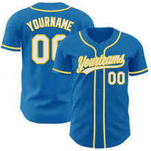 Load image into Gallery viewer, Custom Blue White-Yellow Authentic Baseball Jersey