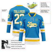 Load image into Gallery viewer, Custom Blue White-Yellow Hockey Lace Neck Jersey