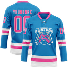 Load image into Gallery viewer, Custom Blue Pink-White Hockey Lace Neck Jersey