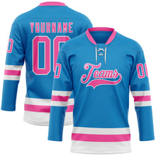 Load image into Gallery viewer, Custom Blue Pink-White Hockey Lace Neck Jersey