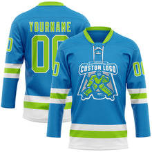 Load image into Gallery viewer, Custom Blue Neon Green-White Hockey Lace Neck Jersey