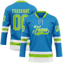 Load image into Gallery viewer, Custom Blue Neon Green-White Hockey Lace Neck Jersey