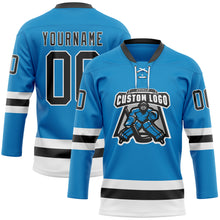 Load image into Gallery viewer, Custom Blue Black-White Hockey Lace Neck Jersey