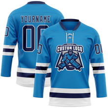 Load image into Gallery viewer, Custom Blue Navy-White Hockey Lace Neck Jersey