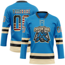 Load image into Gallery viewer, Custom Blue Vintage USA Flag Cream-Black Hockey Lace Neck Jersey