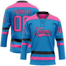 Load image into Gallery viewer, Custom Blue Pink-Black Hockey Lace Neck Jersey
