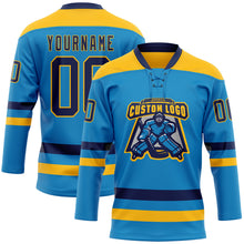 Load image into Gallery viewer, Custom Blue Navy-Gold Hockey Lace Neck Jersey
