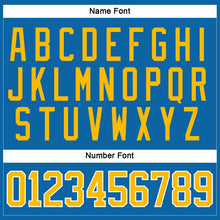 Load image into Gallery viewer, Custom Blue Gold-White Hockey Jersey