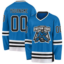 Load image into Gallery viewer, Custom Blue Black-White Hockey Jersey