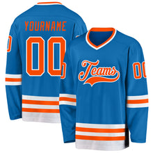 Load image into Gallery viewer, Custom Blue Orange-White Hockey Jersey