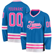 Load image into Gallery viewer, Custom Blue Pink-White Hockey Jersey