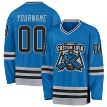 Load image into Gallery viewer, Custom Blue Black-Gray Hockey Jersey