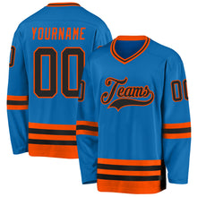 Load image into Gallery viewer, Custom Blue Black-Orange Hockey Jersey