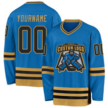 Load image into Gallery viewer, Custom Blue Black-Old Gold Hockey Jersey