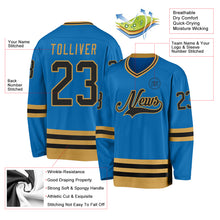 Load image into Gallery viewer, Custom Blue Black-Old Gold Hockey Jersey