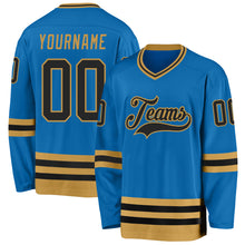 Load image into Gallery viewer, Custom Blue Black-Old Gold Hockey Jersey
