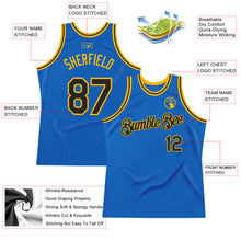 Load image into Gallery viewer, Custom Blue Black-Gold Authentic Throwback Basketball Jersey